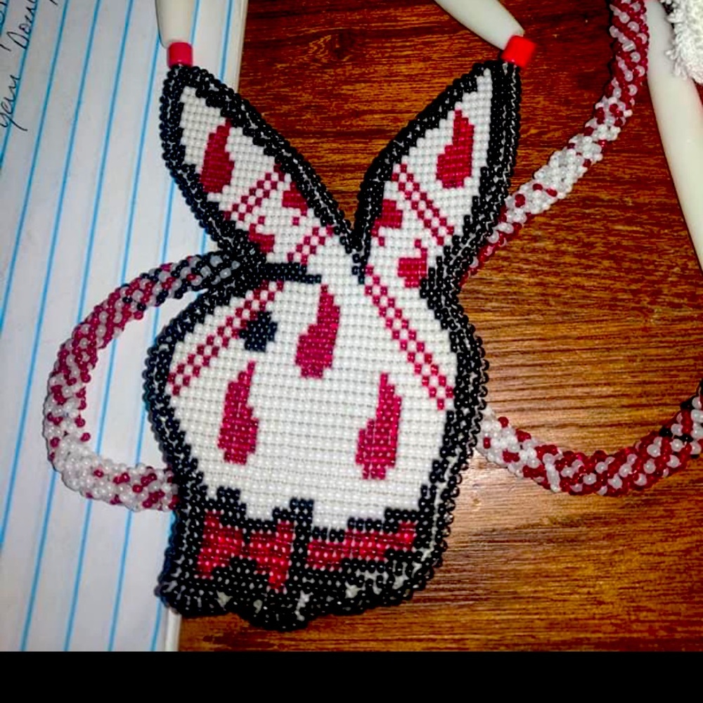 Handmade beadwork playboy bunny paisley medallion